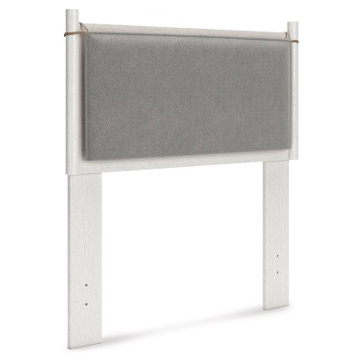 White Twin Upholstered Wood Platform Bed with Faux Leather Cushion