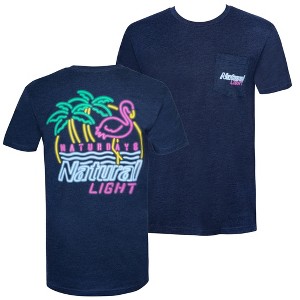 Adult Natural Light Naturdays Neon Sign Navy Blue Tee Shirt - 1 of 4