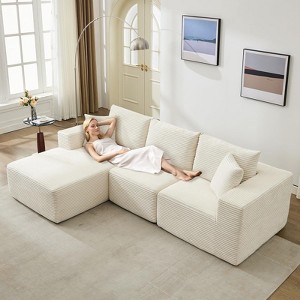 108" Modular Sectional Sofa - L Shaped Boneless Cloud Couch with 67.5" Chaise, Reversible L/R Facing, No Assembly Required, Corduroy Fabric - 1 of 4
