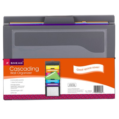 Smead Cascading Wall Organizer 14 1/4 x 33 Letter Gray with 6 Bright Color Pockets 92060