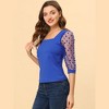 INSPIRE CHIC Women's Retro Square Neck Slim Fit Semi Sheer 3/4 Mesh Sleeve Top - 3 of 4
