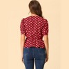 INSPIRE CHIC Women's Dots Print Tie Waist Ruffle Hem V Neck Wrap Peplum Shirts - 4 of 4