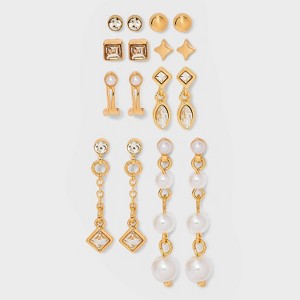 Hoop and Stud Earring Set 8pc - A New Day™ Gold: Post Closure, Recycled Zinc, Drop, Linear, Stud Styles - 1 of 3
