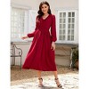Womens Pleated Party Dress Long Sleeve V Neck Ruffle Elastic Empire Waist Wedding Guest Cocktail Dress - 2 of 4