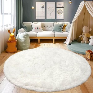 LOVEVOOK Round Fluffy Area Rug - Super Soft Circle Rugs for Kids Room - Shaggy Rugs for Nursery Fuzzy Carpet for Boys Girls Room - 1 of 4