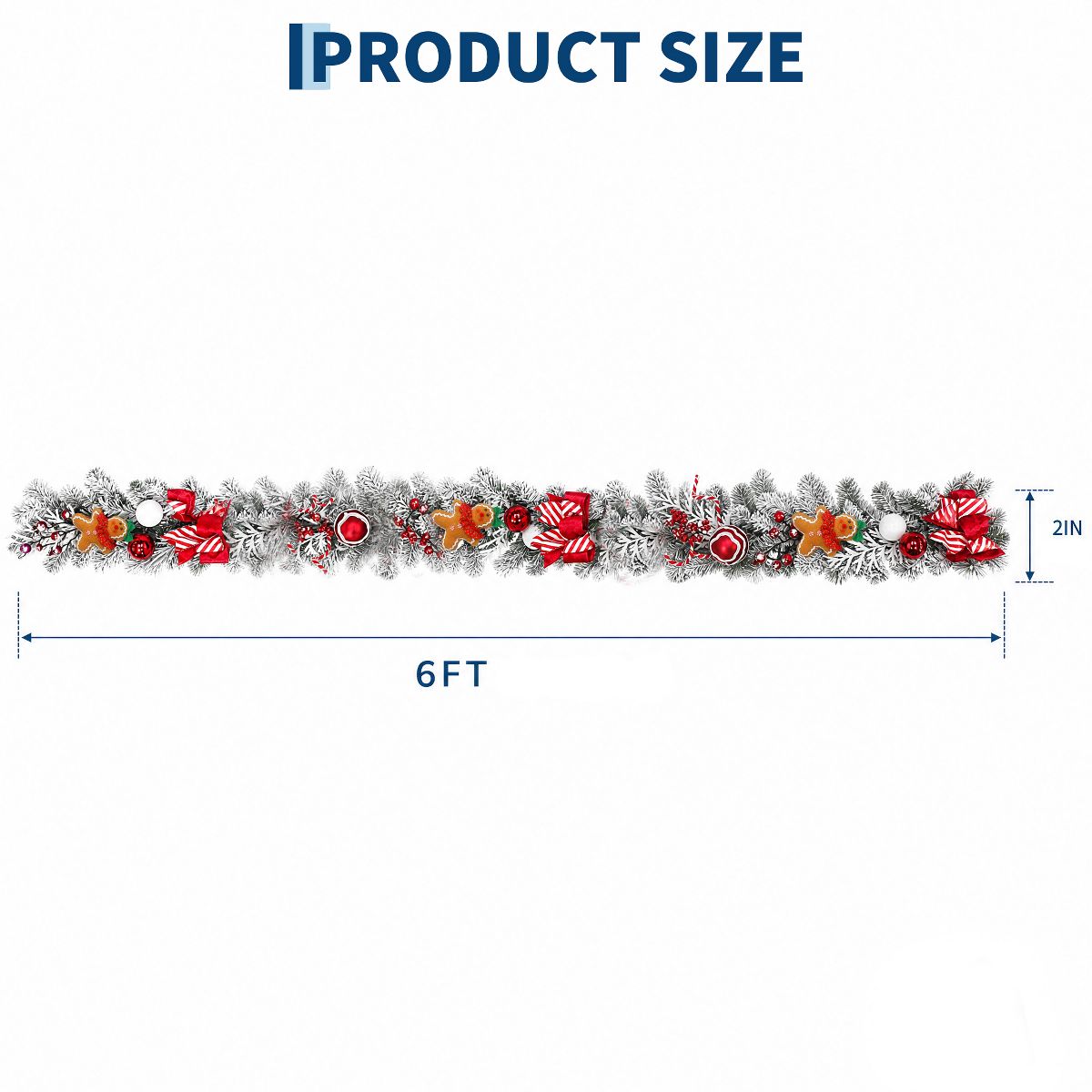 Garvee Christmas Garland with Lights 6ft, Gingerbread Man Ribbon Pre-Lit Garland with 20 LED Lights Timer, PVC Christmas Decor for Home - thumbnail 2
