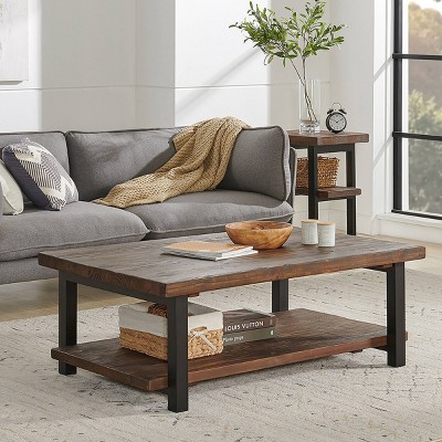 Pomona 48" Rustic Wood and Metal Coffee Table with Shelf