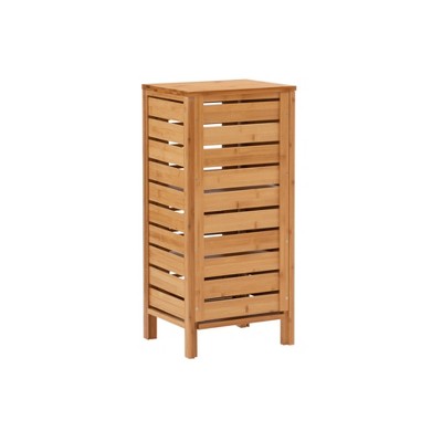 Natural Bamboo One-Door Bathroom Floor Cabinet with Shelves