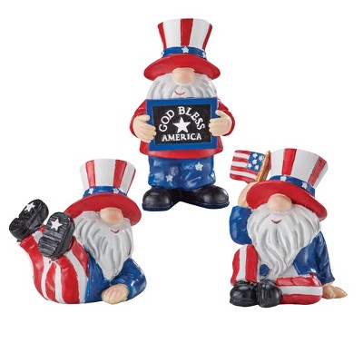 Collections Etc Hand-Painted Patriotic Uncle Sam Gnome Sitters - Set of 3 Red