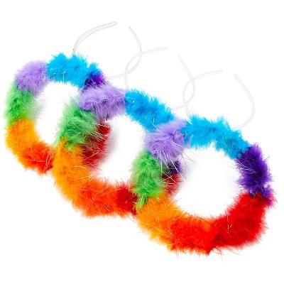 Blue Panda 3 Pack Fuzzy Rainbow Halo Headbands for Women Pride or Halloween Costume Accessories, 4.5 x 5.2 in