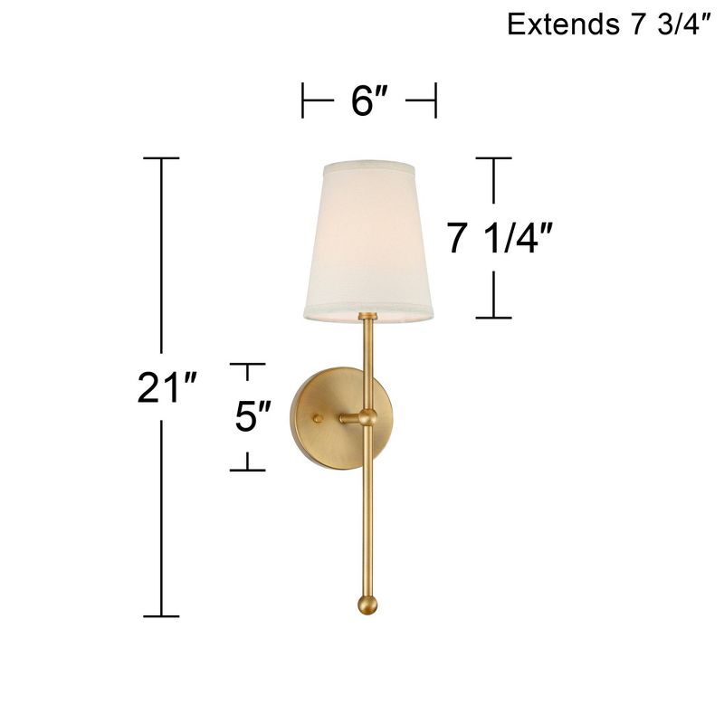 Possini Euro Design Modern Wall Light Sconces Set of 2 Warm Brass Hardwired 6" Cream Linen Shade for Bedroom House Living Room, 4 of 9