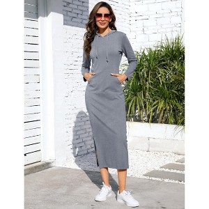 Women Hoodie Dress Stripe Long Sleeve Casual Pullover Slim Sweatshirt Maxi Dresses with Pocket - 1 of 3