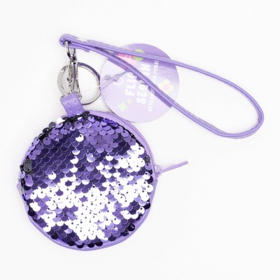Continental Accessory Flip Sequin Keychain Coin Purse Purple