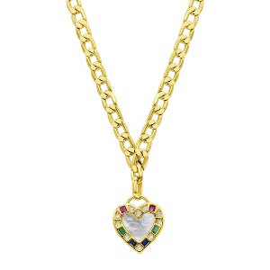 Adornia 14k Gold Plated Figaro Chain Mother-of-Pearl Heart Necklace - 1 of 4