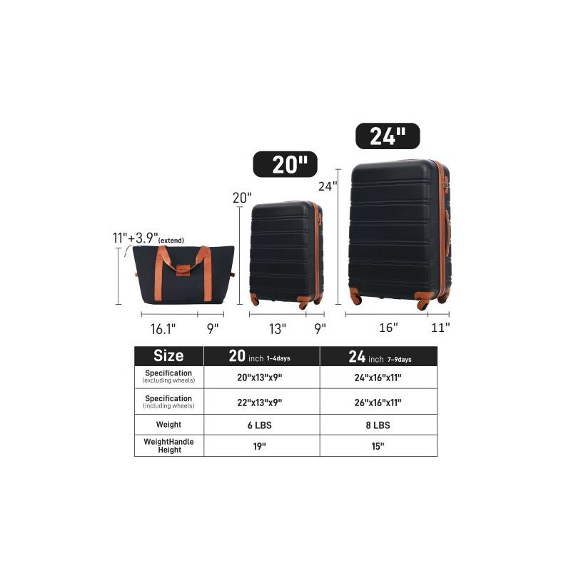 2/3 PCS Luggage Set, ABS Hardshell Expandable  Spinner Suitcase with Travel Bag and TSA Lock - ModernLuxe, 2 of 6