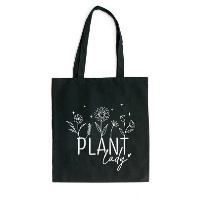 City Creek Prints Plant Lady Flowers Canvas Tote Bag - 15x16 - Black