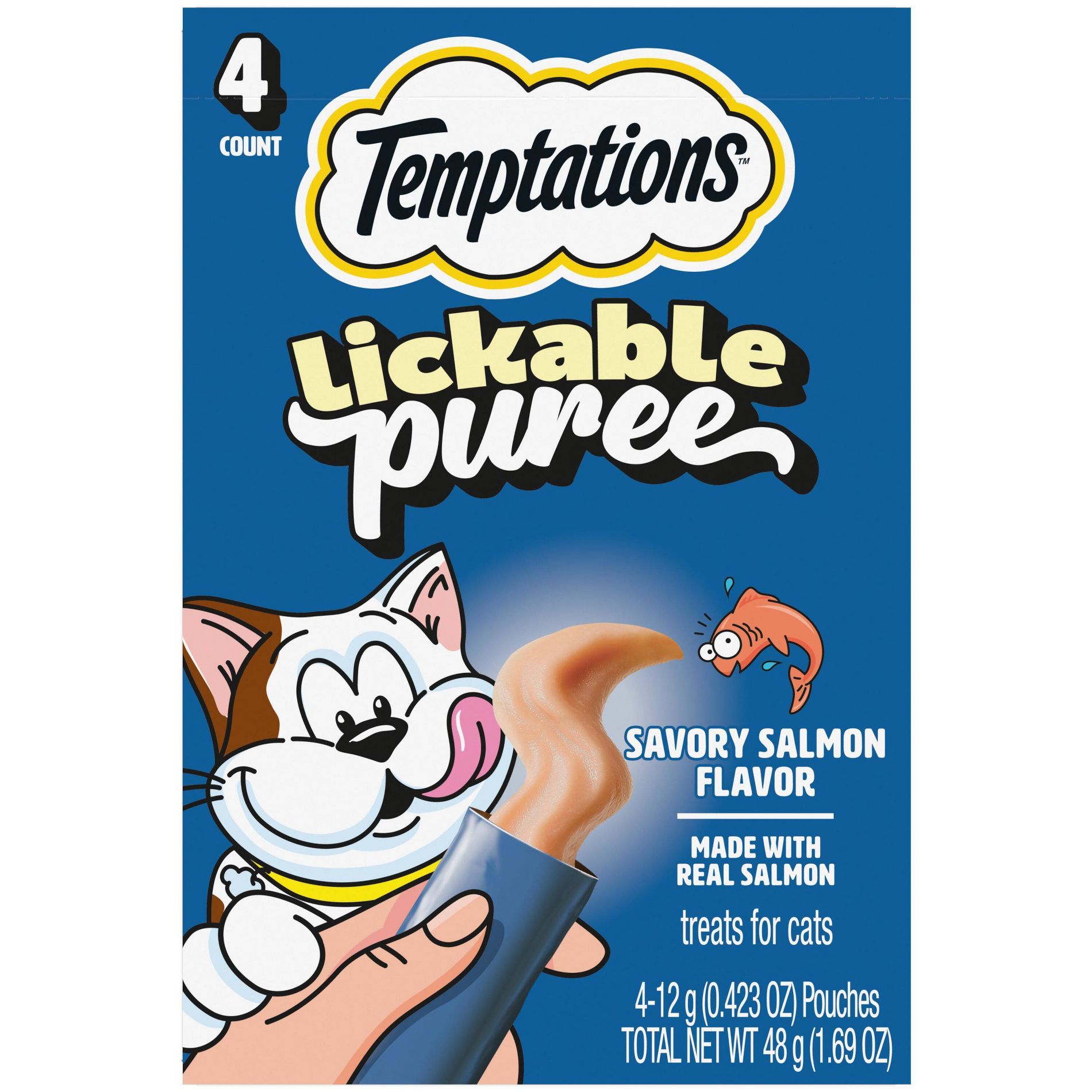 Temptations Puree with Salmon Flavor Squeezable Lickable Cat Treats