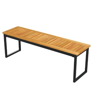 Costway 51" Wooden Outdoor Bench Patio Dining Bench with Acacia Wood Seat Natural - 1 of 4
