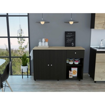 NicBex Mobile Kitchen Island Cart Morden Kitchen Carts on Wheels with Storage, 2 Cabinets, 1 Drawer and 2 Open Shelves for Kitchen