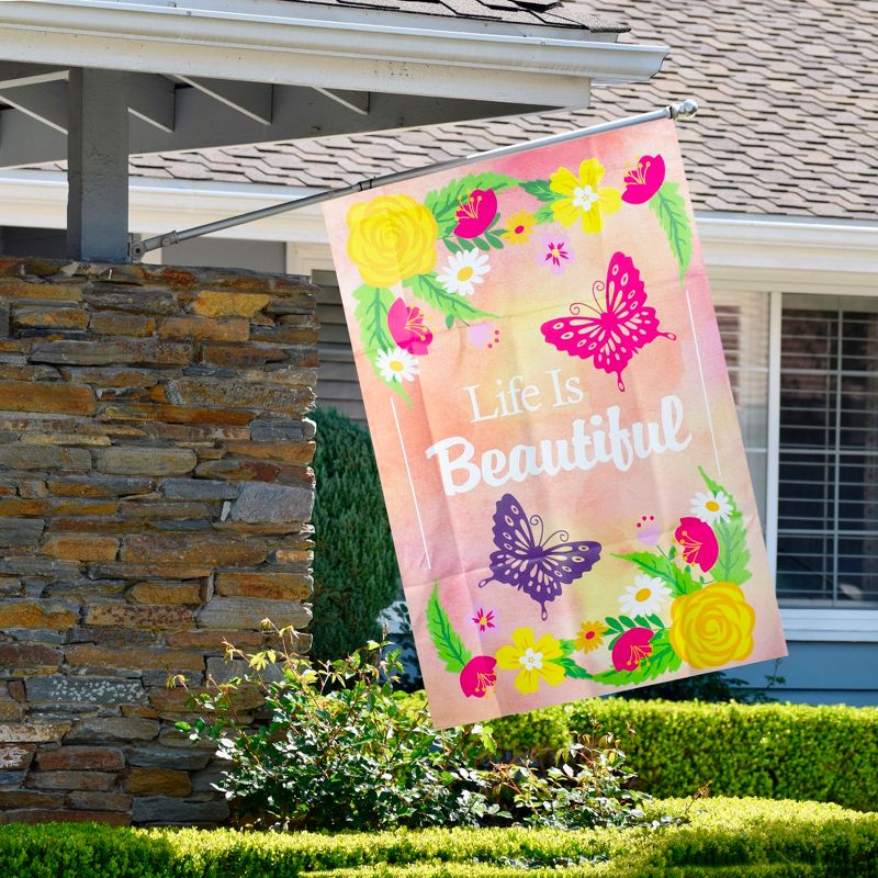 Northlight Life is Beautiful Pink Floral Outdoor House Flag 28" x 40", 3 of 5