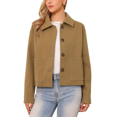 INSPIRE CHIC Women's Single Breasted Casual Turn Down Collar Long Sleeve Winter Pea Coat with Pockets X-Small Camel