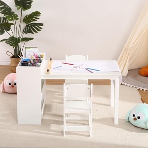 Kids Art Table with 2 Chairs, Wooden Toddler Craft Activity Desk with Large Storage Shelves for Classroom Daycares Home - 1 of 4