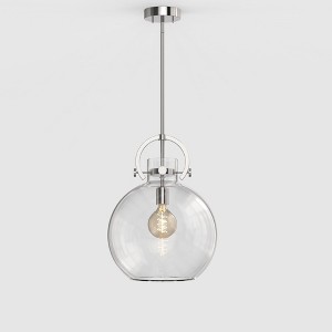 YANSUN 14 in. 1-Light Modern Brushed Nickel Globe Pendant Light with Clear Glass Shade for Kitchen, Dining, or Foyer Spaces - 1 of 1