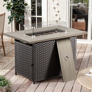 Buenhomino 41inch Rectangular Propane Fire Pit with 50,000 BTU Output, Fire Pit Table for Outside Patio with volcanic Stones and Wind Guard - 1 of 4