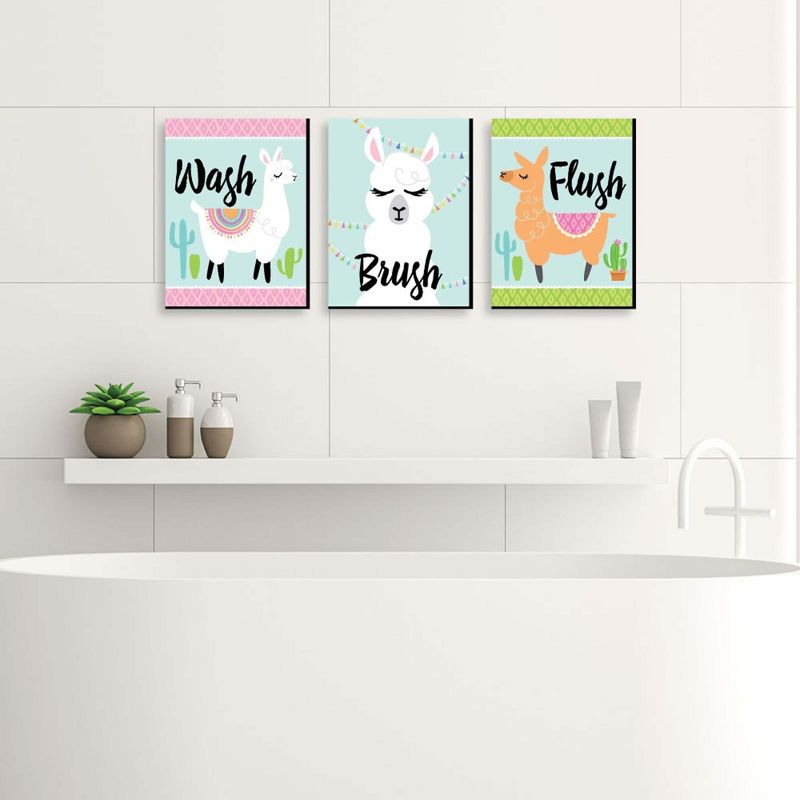 Big Dot of Happiness Whole Llama Fun - Kids Bathroom Rules Wall Art - 7.5 x 10 inches - Set of 3 Signs - Wash, Brush, Flush, 2 of 8