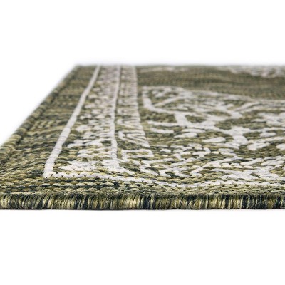Green Rectangular Stain-Resistant Outdoor Area Rug