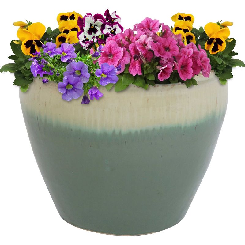 Sunnydaze Chalet Outdoor/Indoor High-Fired Glazed UV- and Frost-Resistant Ceramic Planter with Drainage Holes - 15" Diameter, 5 of 8