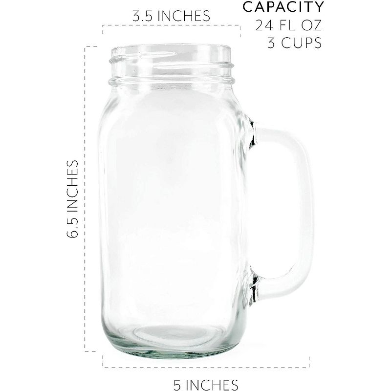 Darware 24oz Mason Jar Mugs w/ Handles, 4pk; Glass Drinking Glasses for Cold Beverages, 2 of 7