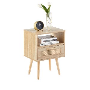 Gulches Mid Century Modern Nightstand with Charging Station & LED Lights, 2 Drawers Bedside End Table for Bedroom Living Room - 1 of 4