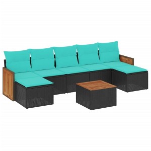 vidaXL 8 Piece Patio Sofa Set with Cushions Black Poly Rattan - 1 of 4
