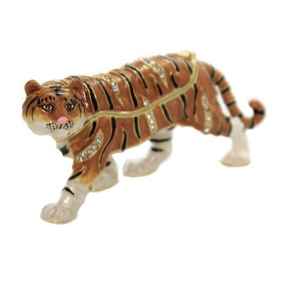  Hinged Trinket Box 2.0" Tiger Enamel Hinge Box Crystal Enamel  -  Decorative Figurines 