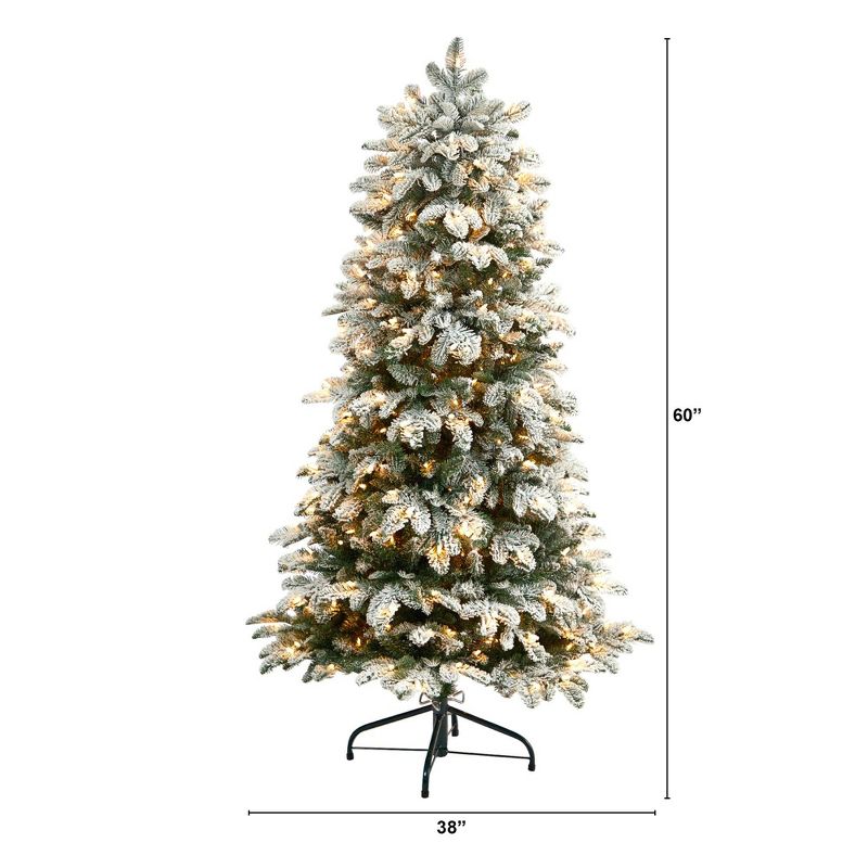 Nearly Natural 5-ft Flocked North Carolina Fir Christmas Tree with 350 Warm White Lights and 1247 Bendable Branches, 2 of 9
