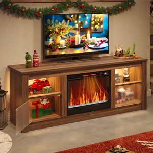 Bestier 63" Fireplace TV Stand for TVs up to 70”, Media Console with Cabinets & Shelves, LED Entertainment Center with Remote Control Fireplace Heater - 1 of 4
