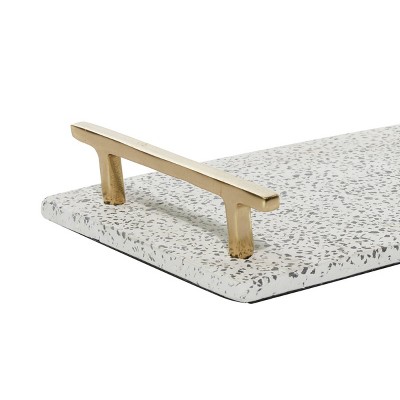 Elegant Black & White Terrazzo Tray Set with Aluminum Handles