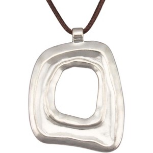 Leather and Wood Necklace Chunky Circle Pendant Boho Jewelry for Women - 1 of 4