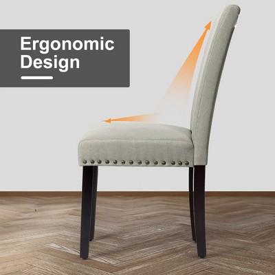 Light Sage Linen Upholstered Parsons Side Chair Set with Wood Legs