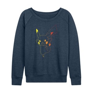 Women's - Pokémon - Colorful Pikachu Outline Lightweight French Terry Wide Neck Long Sleeve Shirt - 1 of 4