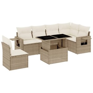 vidaXL 7 Piece Patio Sofa Set with Cushions - Beige and Cream - 1 of 4