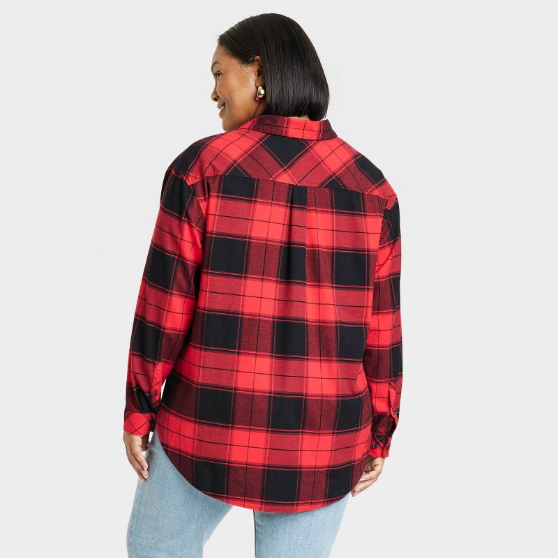 Women's Long Sleeve Collared Flannel Button-Down Shirt - Ava & Viv™, 2 of 4