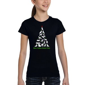LA Pop Art Here Comes Santa Paws - Girl's Word Art T-Shirt - 1 of 4