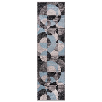 Modern Blue and Gray Geometric Polypropylene Runner Rug 2'x7'