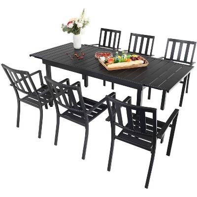 7pc Patio Dining Set with Rectangular Metal Table & Steel Chairs - Captiva Designs