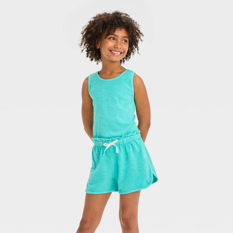 Girls&#39; Sleeveless Ribbed French Terry Romper - Cat &#38; Jack&#8482;, 1 of 4