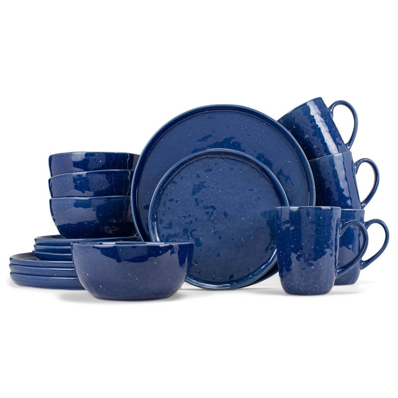 Elanze Designs Shiny Speckled Ceramic Dinnerware 16 Piece Set - Service for 4, Blue, 1 of 6