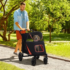Foldable Pet Stroller for Medium and Large Dogs,Stroller with Shock Absorption,Safety Leash and Storage - LAOTIES - 1 of 4