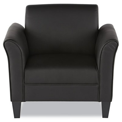 Classic Black Leather Club Chair with Wood Pyramid Legs